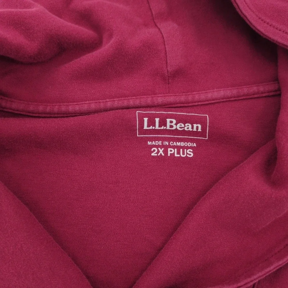 LL Bean Womens 2X Plus Burgundy Shawl Collar Long Sleeve Pullover Plum‎ Cotton